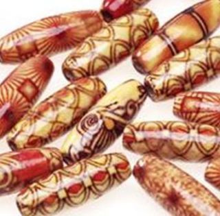 Large Painted Patterns Wood Spaghetti Beads