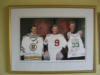 Ted Williams, Bobby Orr, Larry Bird Signed Limited Edition Lithograph