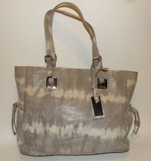 Calvin Klein Shopper Tote Bag Purse Handbag Grey Ivory Leather