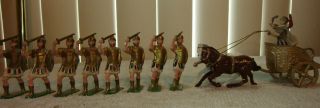 Vintage Lead J. Hill Co. Roman Chariot w/ Horses and 8 Soldiers Hand
