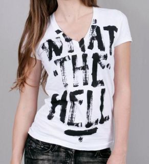 Abbey Dawn by Avril Lavigne What The Hell White V Neck Tee T Shirt XS