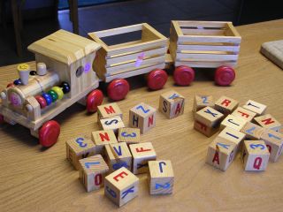 Circus Train Toy Wood Blocks Learning Alphabet Numbers Abacus
