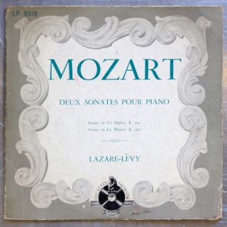 Lazare Levy Piano Sonatas Mozart Ducretet 10 LP 8518