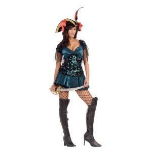 NIP Adult Female Sexy Black Teal Corset Pirate Costume Sz Med
