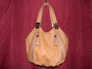 Makowsky Handbag Hobo Style Purse Tan Leather w Leopard Print Lining