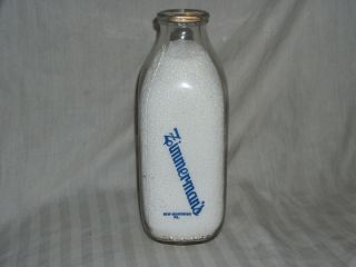 Zimmermans Dairy New Mahoning Lehighton PA Pyro Quart Milk Bottle
