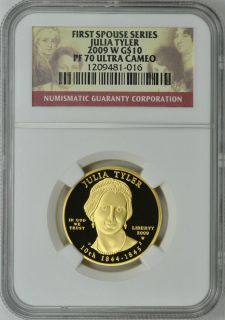 2009 w $10 First Spouse Gold Julia Tyler NGC PF70 Ultra Cameo Proof