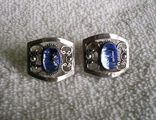 Vint Mexican Sterling Silver Earrings with Blue Tribal Mask