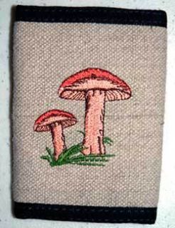 Wallet with Embroidered Mushrooms surfer style key ring license holder
