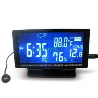12V LED Digital Clock Car F C Thermometer Hygrometer Voltage Weather