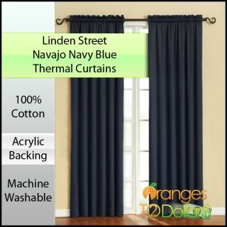 Linden Street 40 x 54 Navajo Navy Blue Thermal Back Tab Curtains One