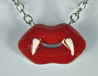 Vampire Kiss Fang Necklace Lips Gothic Bite Me Blood