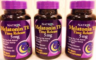 Natrol 5mg Melatonin THREE (3) 100ct Bottles (300 Total Tablets) Time