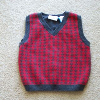 Little Bitty Toddler Boys Sweater Vest Gray and Red V Neck Pullover