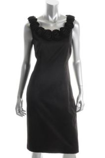New Black Sleeveless Cotton Rosette Neck Little Black Dress 8