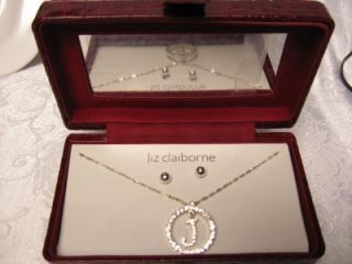 Liz Claiborne LC Silver Rhinestone Necklace Earrings Set Mirrored
