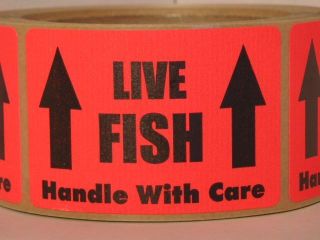 Live Fish Handle with Care Warning Stickers Labels