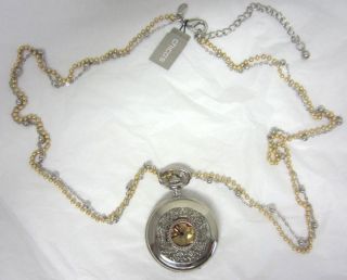 CHICOS TWO TONE MAGNIFICENT LITZY POCKET WATCH NECKLACE 35   39 NWT