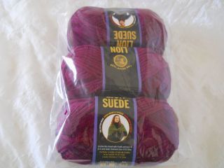 Lot of 3 Lion Brand Suede Yarn Fuchsia Discontinued New 