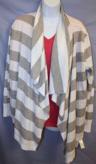 DKNYC Ladys Ruffled Open Front Cardigan Wrap~Large/XL~Gray & White