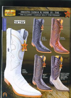 Los Altos Mens Caiman w Deer 3 x Toe Leather Western Cowboy Boots New