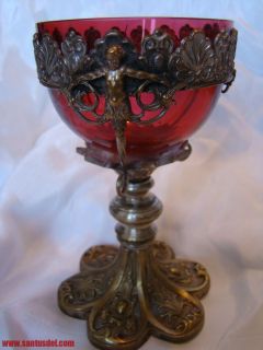 Louis XIV C1705 Large 13 Heavy Chalice Ormoulu Bronze and Red Glass