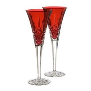 Pair Waterford Lismore Crimson Champagne Flutes