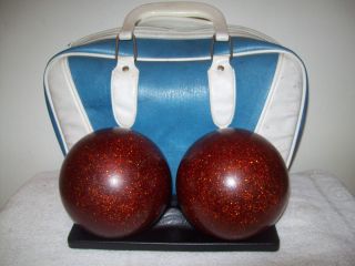 Red Sparkle Glitter Duckpin Bowling Balls and Bag