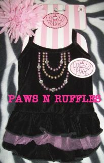 Lulu Pink Black Velour Velvet Bling Necklace Tulle Dog Puppy Dress s