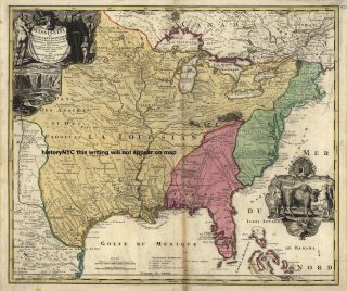 1763 Large Portuguese Map Louisiana Purchase Florida