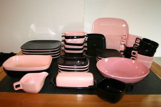 Joan Luntz Arrowhead Brookpark Pink Black Thick Melamine Dinnerware 48