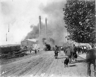 Photo 1900s Boyne City Michigan Burning Lumber Mill