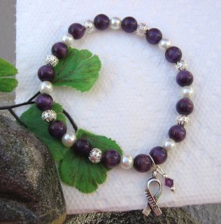 Fibromyalgia and Lupus Awareness Purple Cats Eye Pearl Bracelet Pray