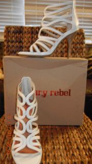 Luxury Rebel Sue White Leather High Heel Dress Sandals Size 38 1 2 8
