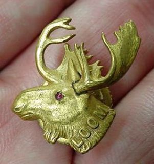 Antique 1900s Era Loom Loyal Order of The Moose Pin w Garnet or Ruby
