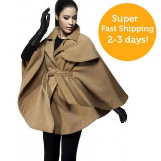 Style Beige Khaki Women Cape Coat Jacket Winter Size s M
