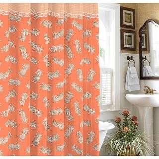 TOMMY BAHAMA TROPICAL PINEAPPLES SHOWER CURTAIN ORANGE BROWN IVORY NEW