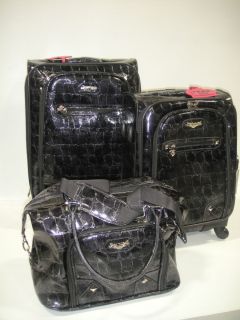 KATHY VAN ZEELAND GRAY CROC DELICIOUS 3 PC EXPANDABLE SPINNER LUGGAGE