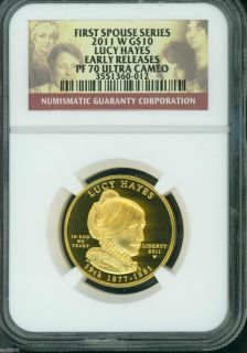 2011 w $10 Proof Gold Lucy Hayes First Spouse NGC PR70 PF70 Early