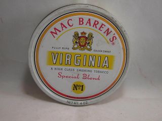 Vintage Tin Can Mac Barens Special Blend Virginia Smoking Tobacco No