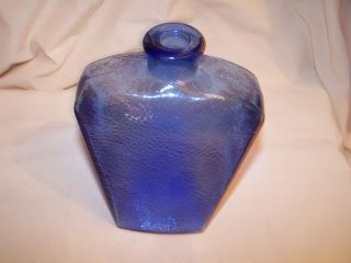 Textured Cobalt Blue Glass Bottle Decanter Vase Made in Canada 8 1 2