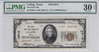 20 1929 T 2 National LULING TX #13919 PMG 30 EPQ (Exceptional Paper