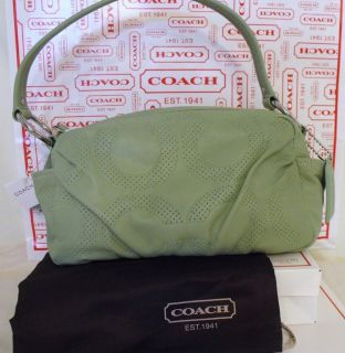 COACH PARKER Pale GREEN 13620 soft Perforated Leather OP ART Purse