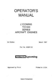 Lycoming Operators Manual Tio 540 Acefghjnrsuv Series