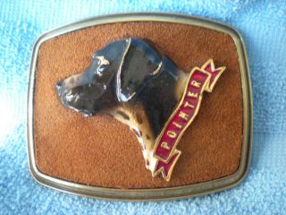 Vintage Belt Buckle Pointer Hunting Dog 1979 Raintree