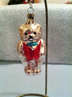 old early vintage antique mercury glass bear in vest xmas ornament