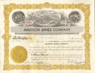 Madison Mines Company  1944 Salt Lake City Utah mining stock