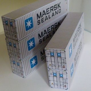 40ft HO Gauge Maersk Sealand Shipping Containers Card Pack X 5 Free UK
