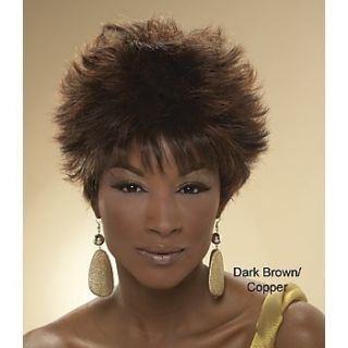 Ladies New Dark Brown Copper Ashro Brand Human Blend Wig