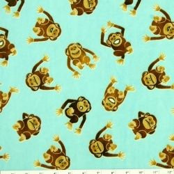 Minky Monkey Business Aqua Chenille Fabric 29x36 Cute